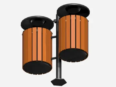 Double wooden circular cage  trash can with tap cover Low-poly 3D model