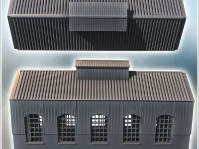 Large hangar with wide windows two-part roof and large access 24 3D print model
