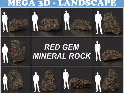 Low Poly Red Gem Mineral Rock 210823 Low-poly 3D model