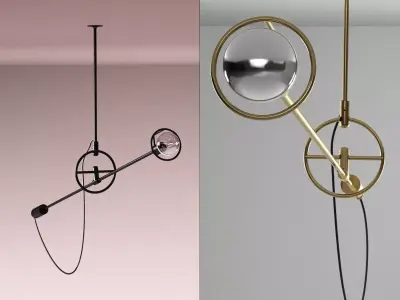 Pen pendant lamp with brass rod and glass globe 3D model