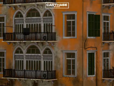 Arabic Neoclassical Weathered Building with Balconies and Shops Low-poly 3D model