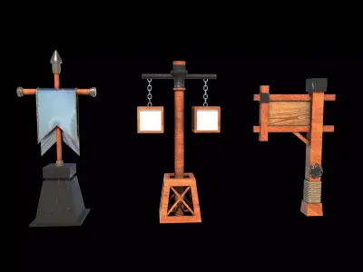 wooden sign  Low-poly 3D model