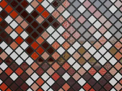 Multi-Toned Red and White Glossy Square Tiles PBR Seamless Texture