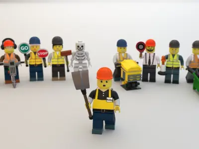Lego 10 workers with tools model 3D model