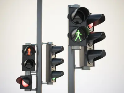Traffic lights set for pedestrian and vehicles 3D model