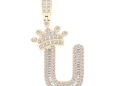 Crown Initial  U  Letter Pendant 3D print model