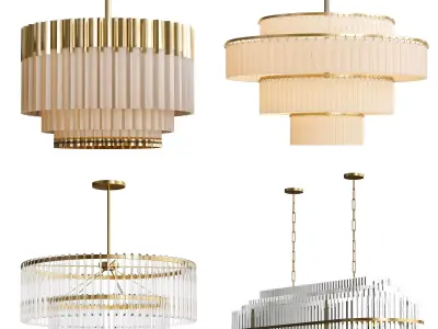 Emile four different chandeliers in gold and brass 3D model