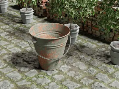 Bucket garden with potted plants and Free 3D model