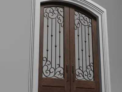 Classic Arch Glass with Panel Main Door 3D model