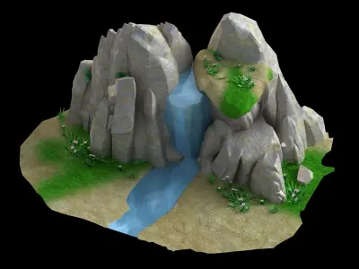 floating island map scene game treehouse river valley 3D model