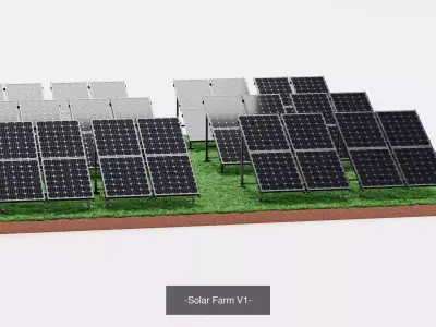 4 Solar Farms Set - Photovoltaic Arrays with Terrain Bases 3D Model Pack
