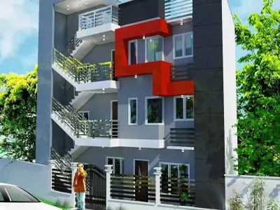 Three Story Apartment Exterior 3D model