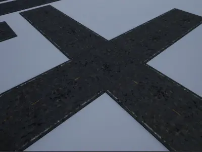 Modular Destroyed-Fine American Striped Roads 2K Low-poly 3D model