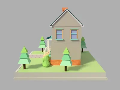 Low Poly Cartoon House  Low-poly 3D model purchase