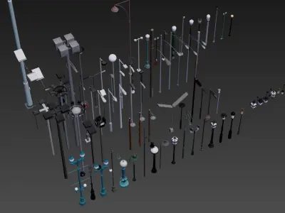 street lamps set - 90 items Free low-poly 3D model