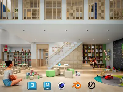 Modern kindergarten activity room Low-poly 3D model