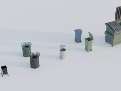 Pack of Rubbish Bins Low-poly 3D model