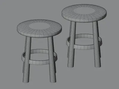 Classic Round Stool Low-poly 3D model