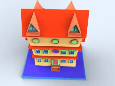 Colorfull cartoon building  Low-poly 3D model