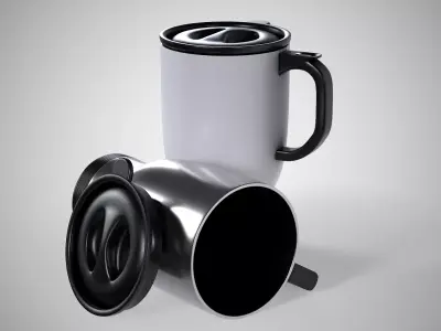 travel Mug White and Silver Collection 3D Model Pack