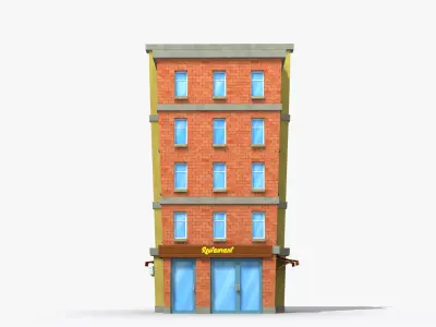 Cartoon Building x19 Low-poly 3D model