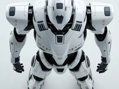 White Mecha Robot 3D Futuristic Battle Suit Blue Eyes Low-poly 3D model
