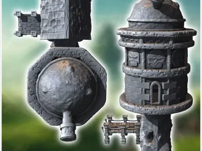 Medieval observatory with dome and wooden pontoon 33 - Medieval  3D print model