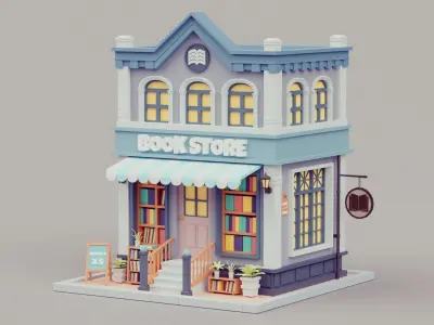 cartoon bookstore 01 Low-poly 3D model