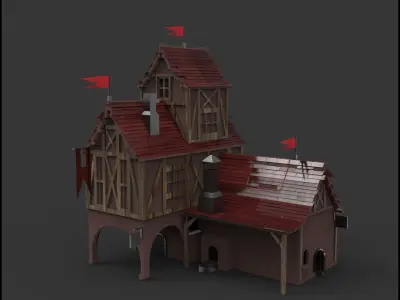 House castle with flags on top 3D model