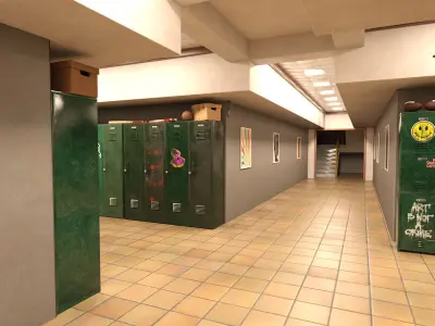 1970 Locker Hallway 3D model