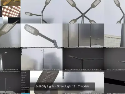 Scifi City Lights - Street Light 12  3D Model Pack