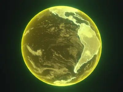 Yellow Hologram Planet Earth Hologram Sci-Fi 3D Model Low-poly 3D model