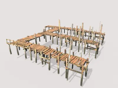 Wooden Triple Pier 3D model