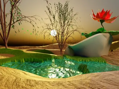 DESERT AND LOTUS SHORT ANIMATION Low-poly 3D model