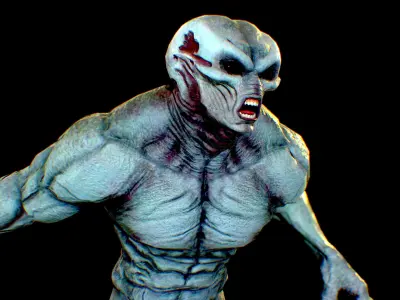 Realistic Alien 10 Huge Muscular Grey Low-poly 3D model