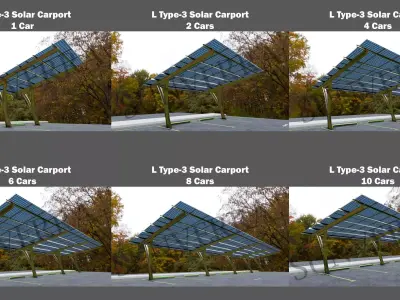 Lowpoly Solar-Powered Parking Lot - All Types - Steel Structure Low-poly 3D model