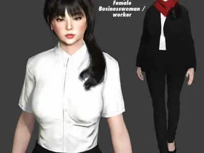 3D ASIAN FEMALE BUSINESSWOMAN WORKER- REALISTIC GAME CHARACTER Low-poly 3D model