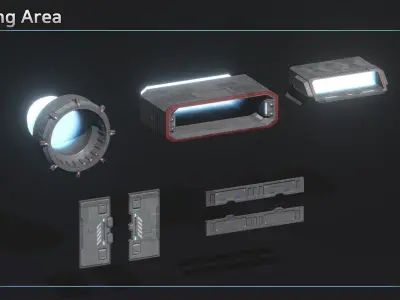 Scifi Modular Asteroid Space Station Low-poly 3D model