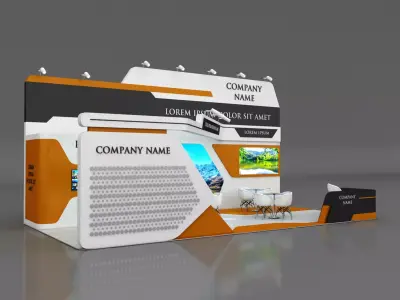 Booth Exhibition Stand Stall 5x10m Height 500 cm 3 Side Open 3D model