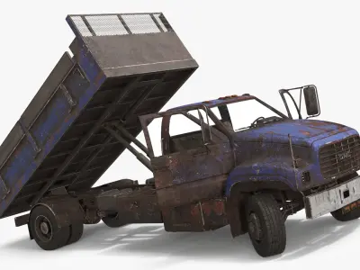  GMC TopKick Flatbed Truck with Corroded Panels Blue Old Rigged for Cinema 4D 