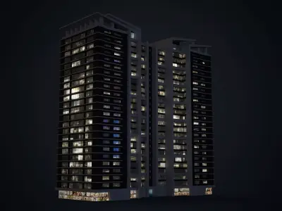 Apartment Building Day and Night Low-poly 3D model