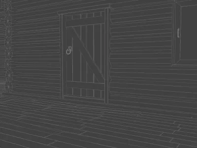 Log cabin and watermill Low-poly 3D model