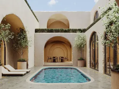 Elegant Moroccan Mediterranean Courtyard Pool  3D model