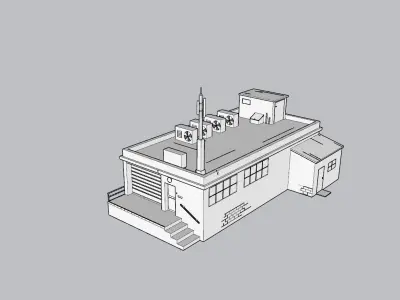 Warehouse building with roof Low-poly 3D model