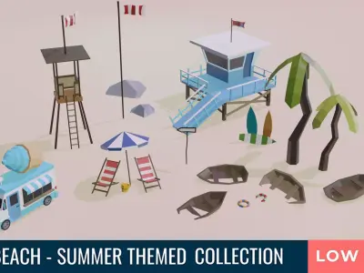 Beach and Summer themed LOW POLY Collection Low-poly 3D model