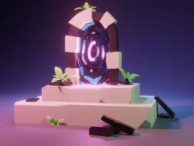 Ancient magic portal low poly 3D model