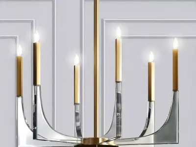 Acrylic Brass Finish Chandelier 6 Lights 3D model