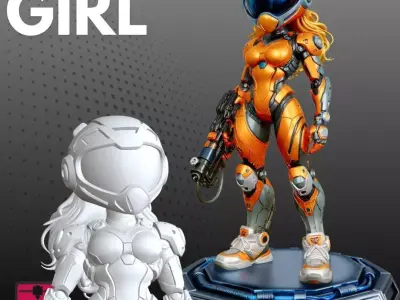Cyber Girl STL Futuristic Warrior 3D Model 3D print model