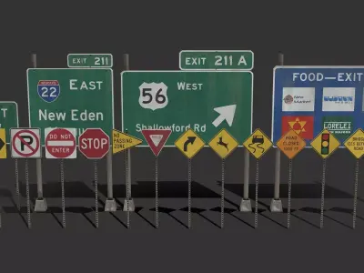 american road sign pack Low-poly 3D model