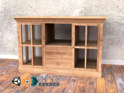 Cabinet with glass doors Low-poly 3D model